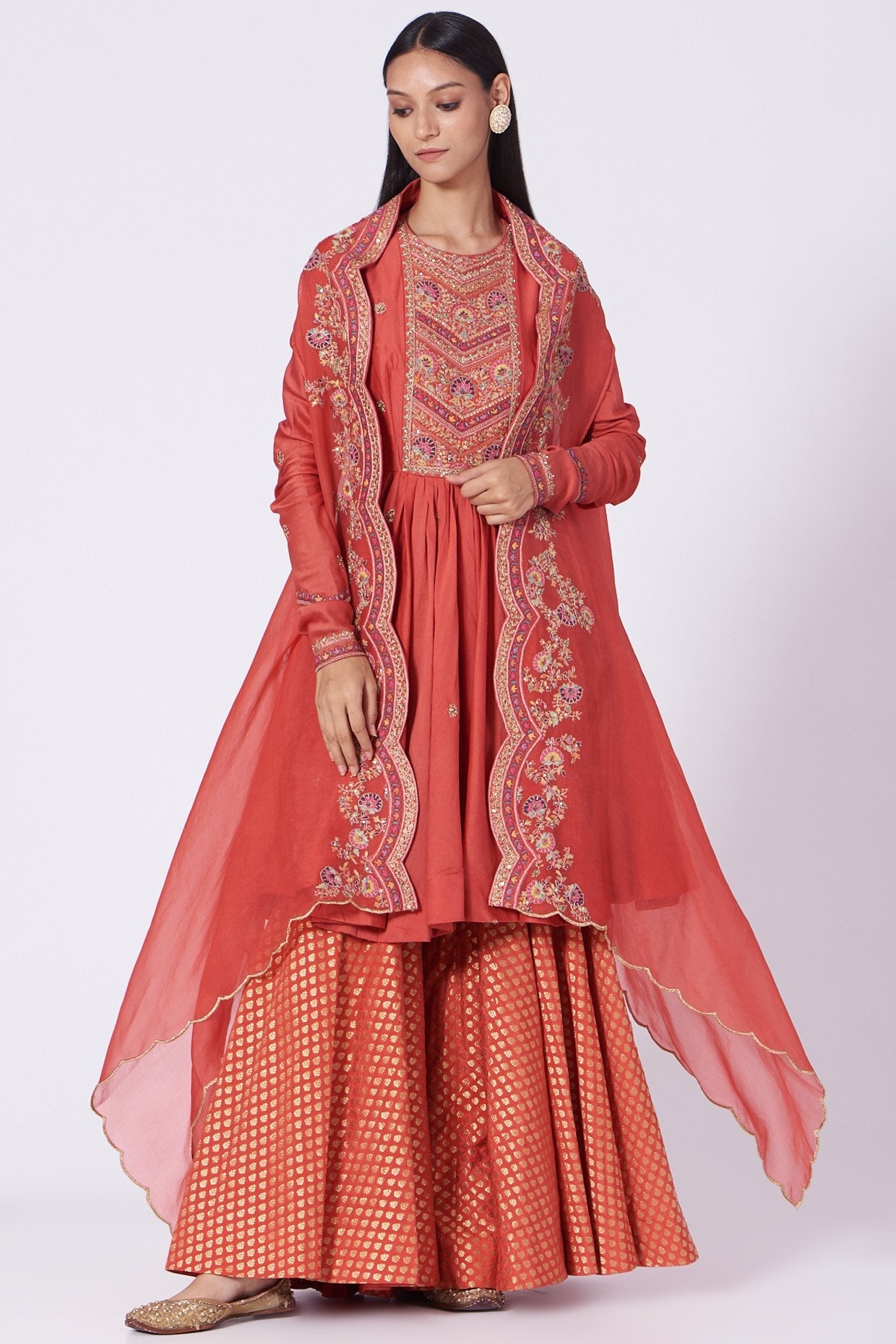 Red Chanderi Sharara Set