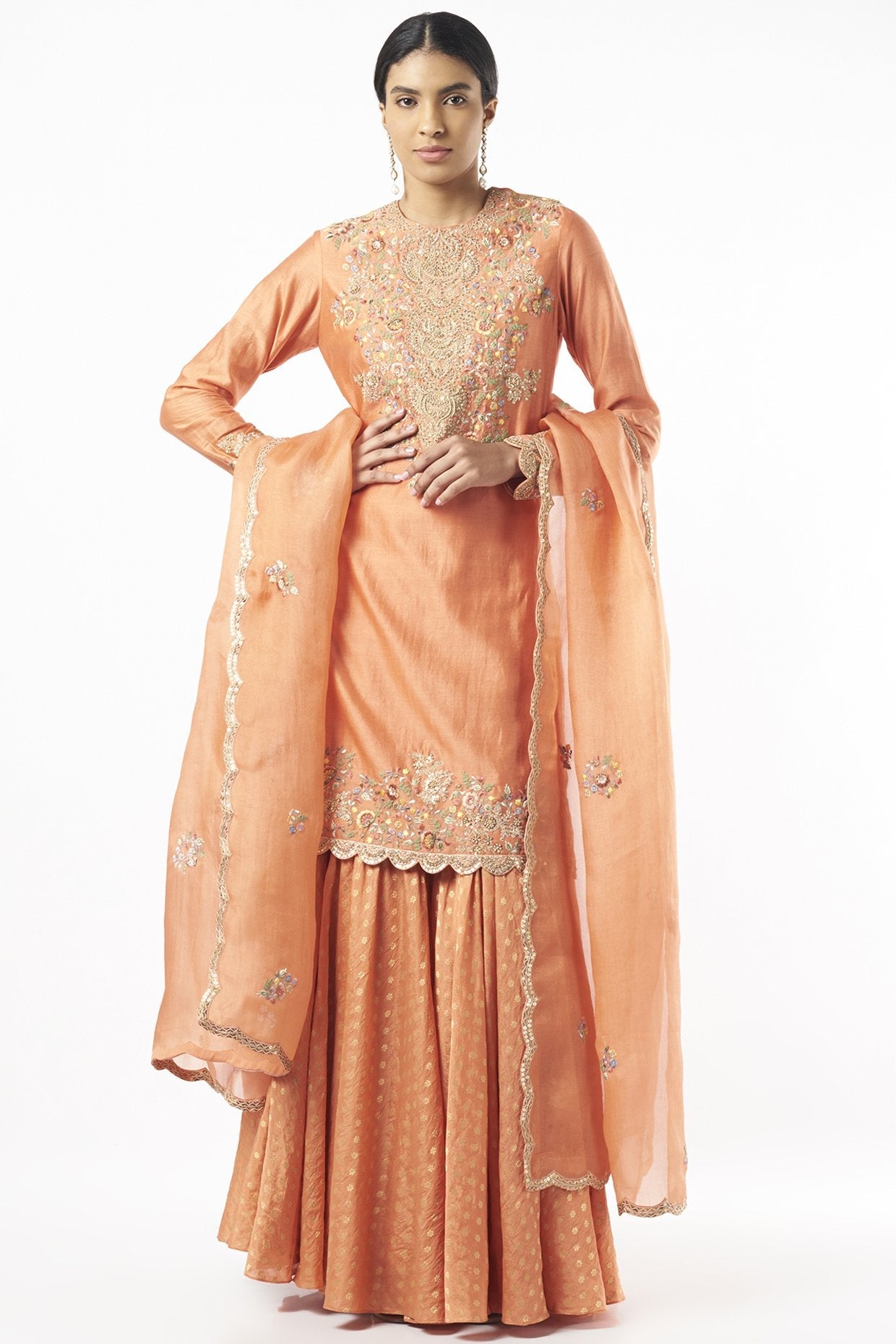 Orange Brocade Sharara Set