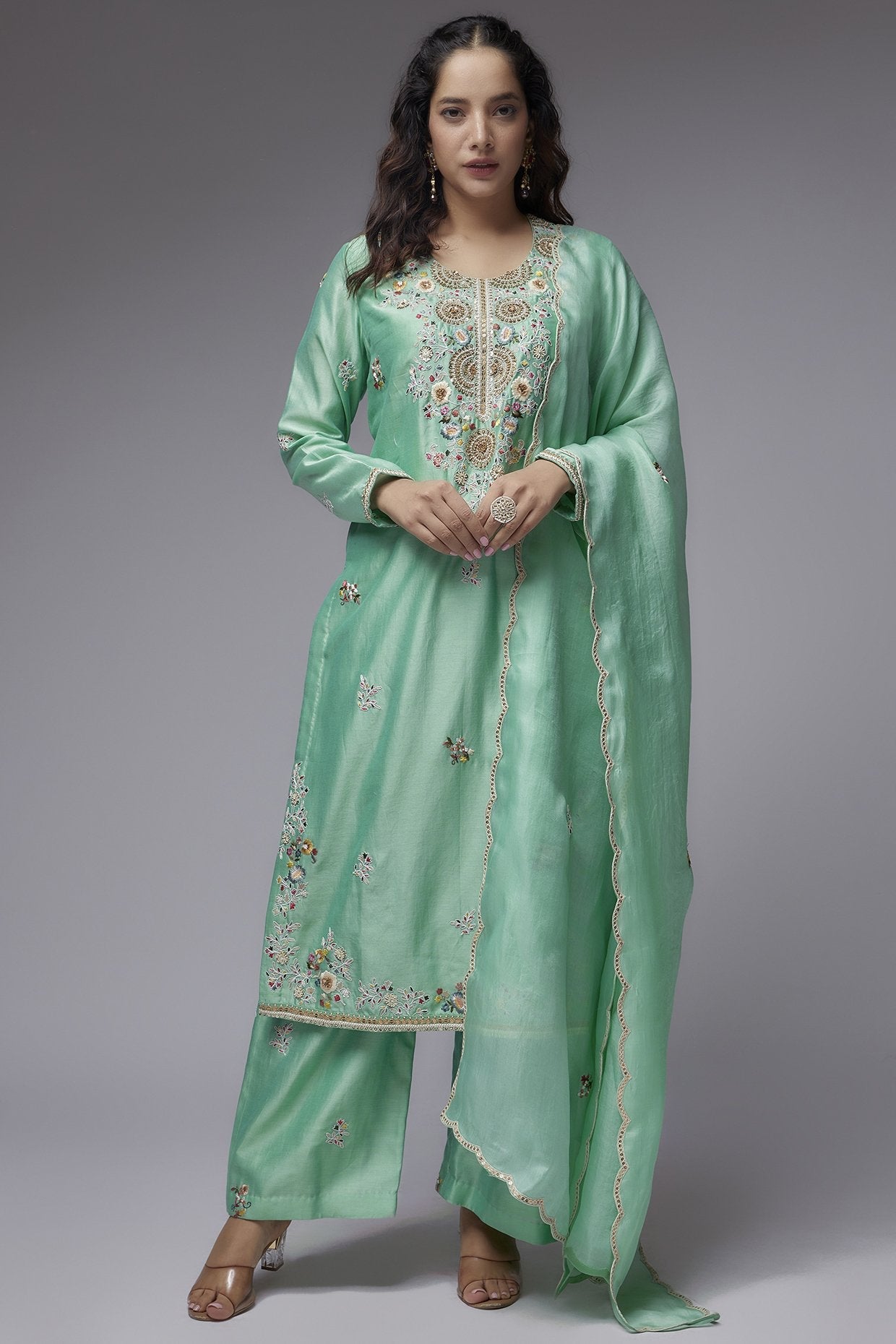 Turquoise Chanderi Kurta Set