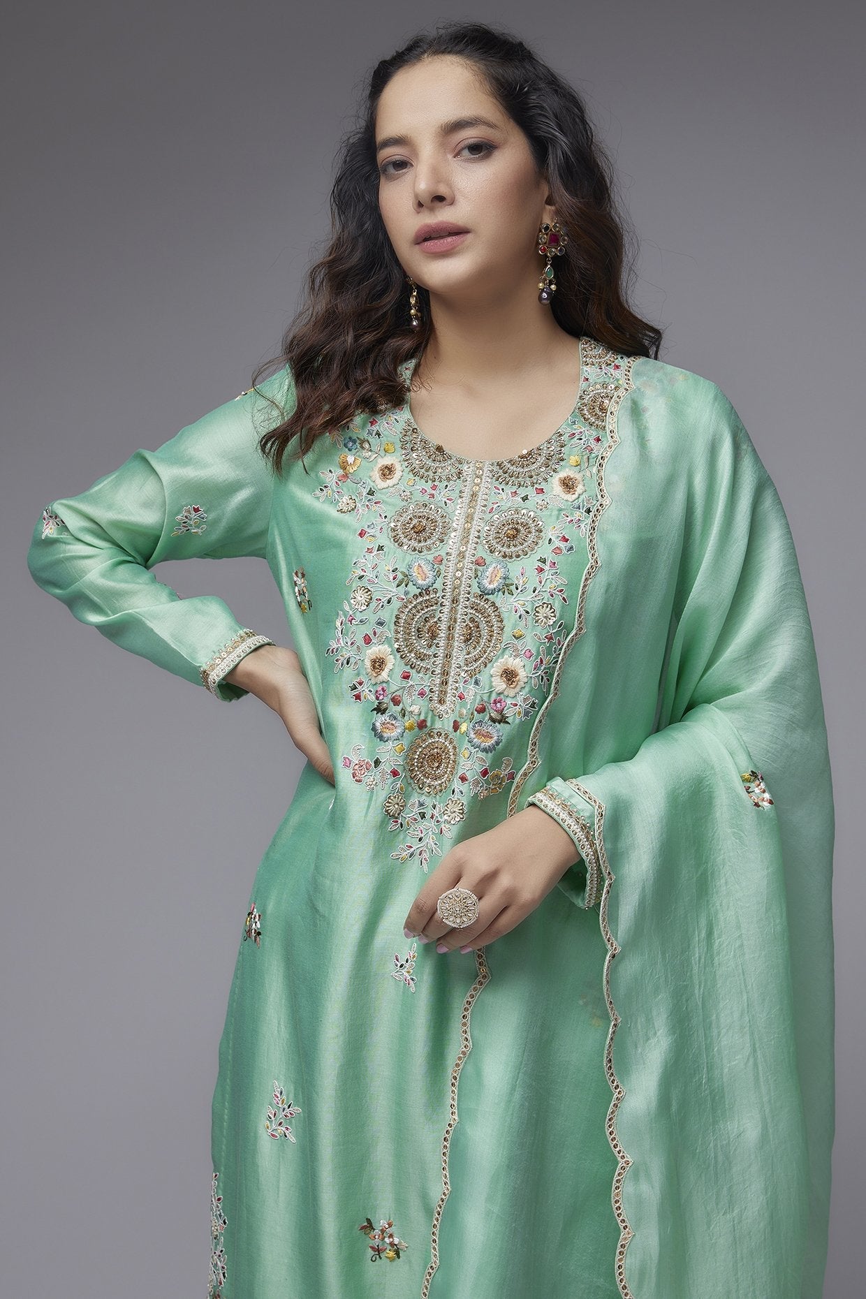 Turquoise Chanderi Kurta Set