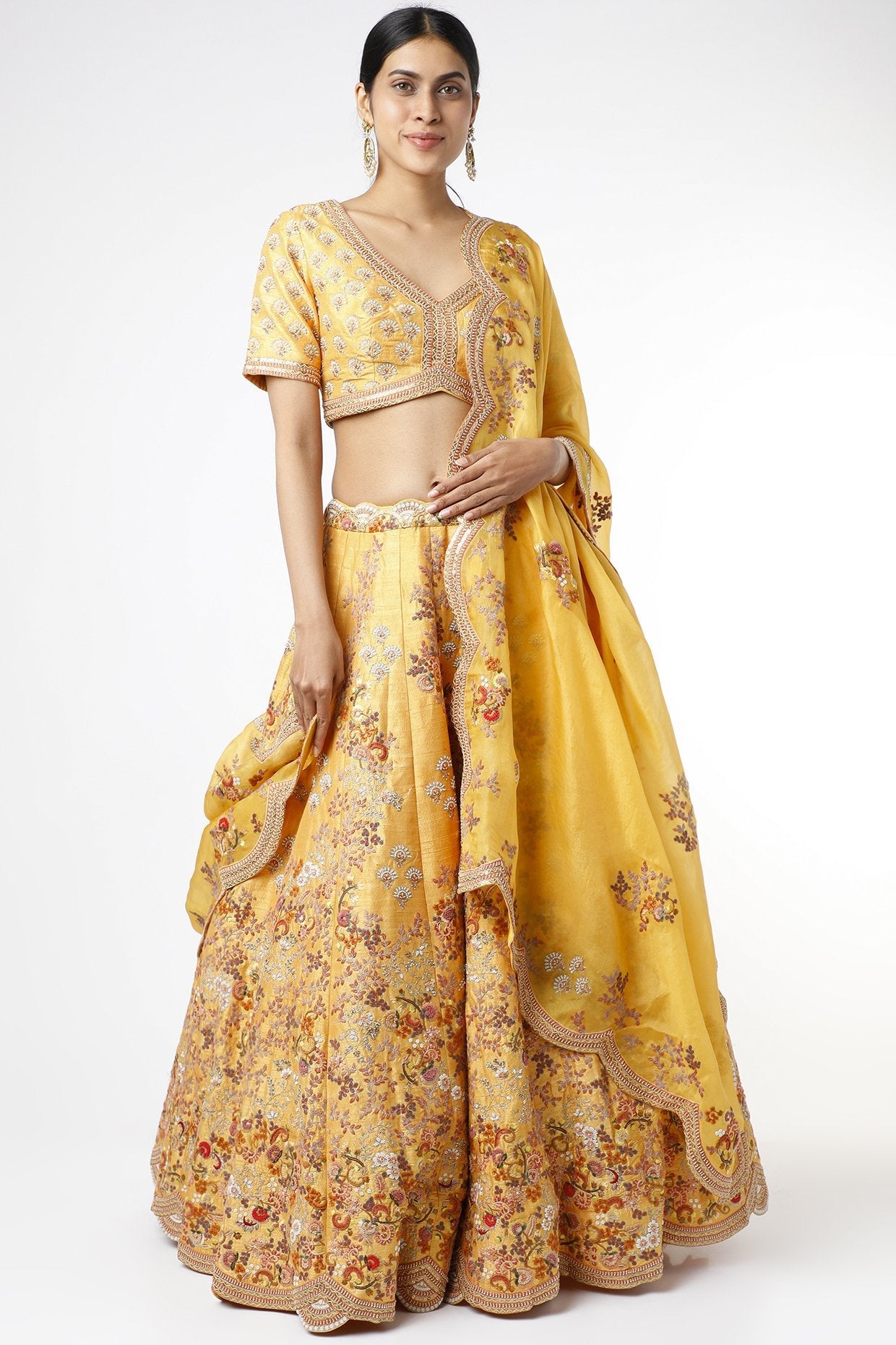 Yellow Embroidered Lehenga Set